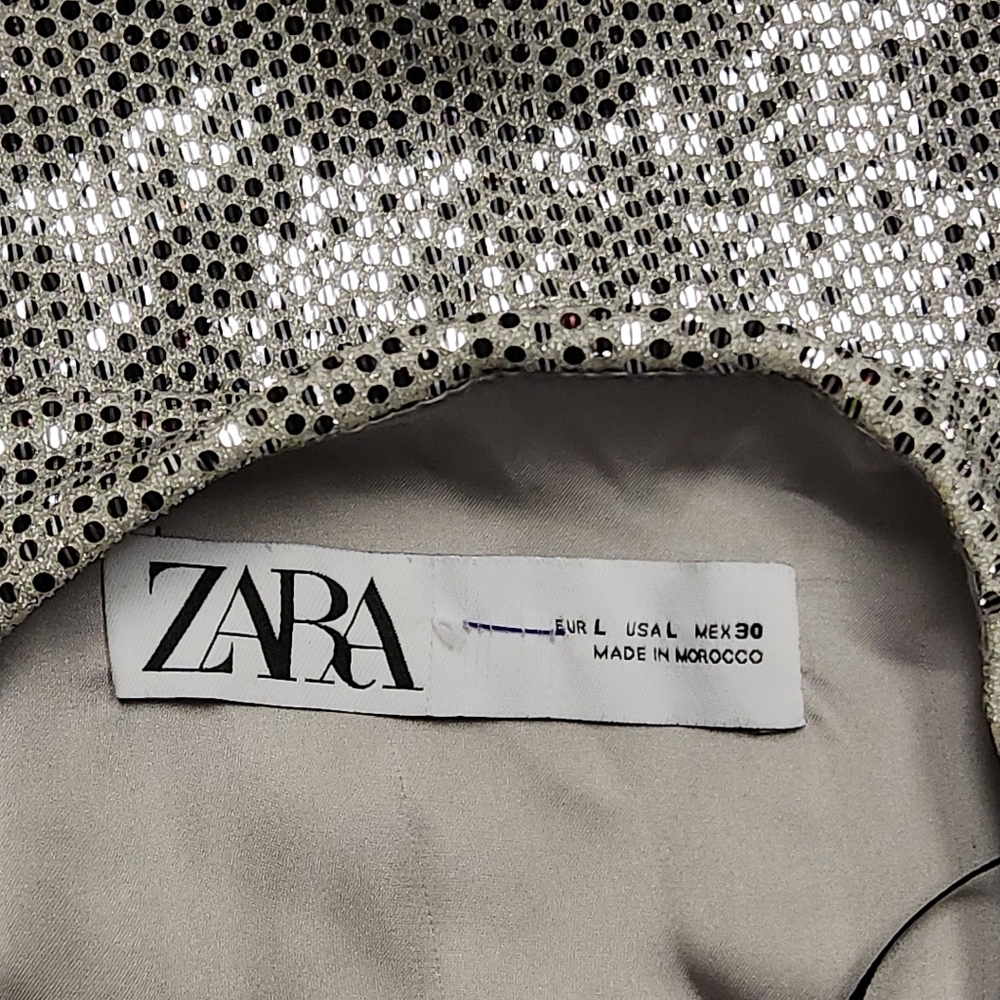 ZARA Silver Sequin Cape Blazer Jacket Metallic Size L - Picture 11 of 14